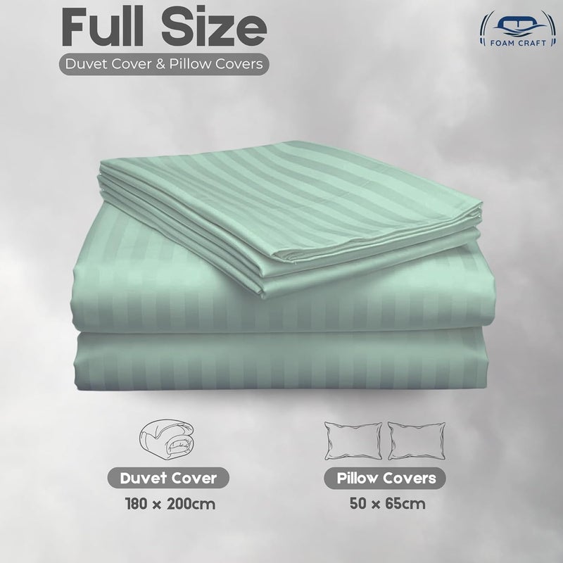 FOAM CRAFT Stripe 3-Piece Duvet Cover Set - 100% Cotton, Sage Green, Full Size - Image 2