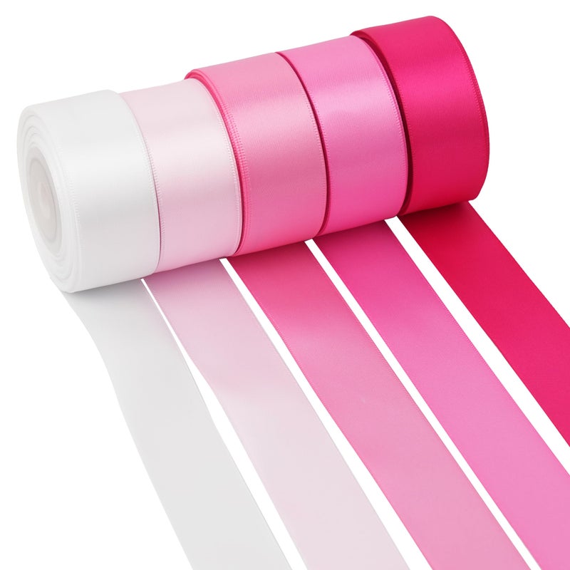 MAYREEL 1 Inch Pink Satin Ribbon Baby Pink Ribbon for Gift Wrapping Crafts Wedding Bridal Shower Valentines Day Decorations 5 Rolls Assortment 10 Yards Each Color Total 50 Yards