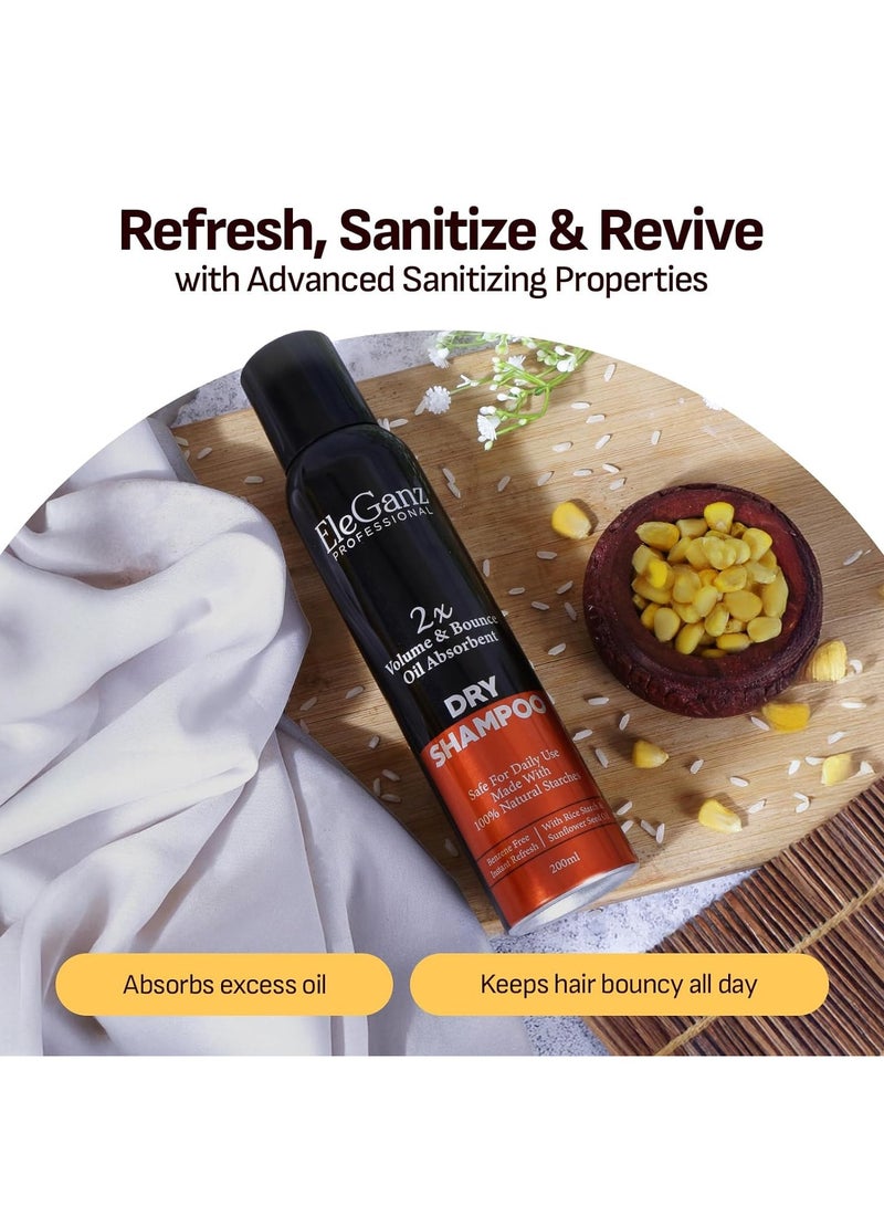 ELEGANZA Dry Shampoo, 100% Natural, Rice Starch, 200ml, All Hair Types - Image 4
