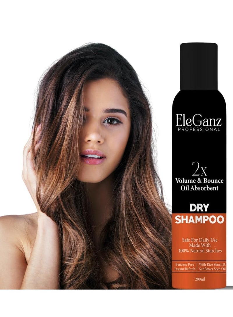 ELEGANZA Dry Shampoo, 100% Natural, Rice Starch, 200ml, All Hair Types - Image 1