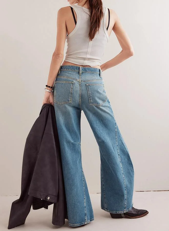 Take Two Blue Take Two High Rise Wide Palazzo Leg Faded Jeans for Women | Best Price UAE