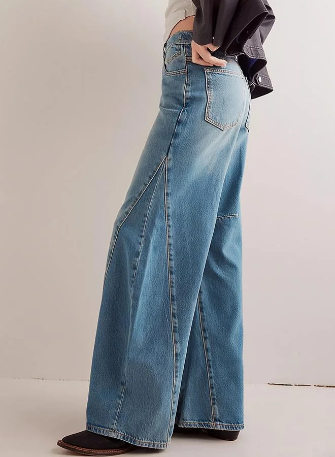 Take Two Blue Take Two High Rise Wide Palazzo Leg Faded Jeans for Women | Best Price UAE