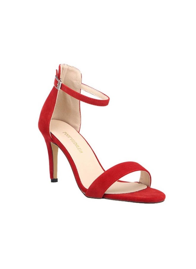 Loquat One-strap buckle flannel versatile open-toe stiletto-heel sandals 6-8cm Red  - Image 2