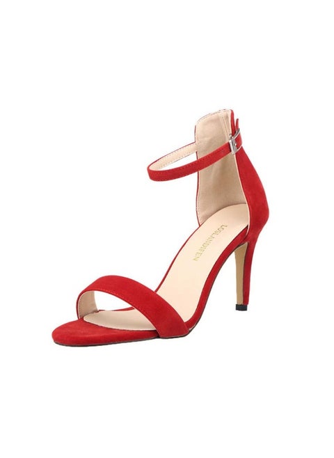 One-strap buckle flannel versatile open-toe stiletto-heel sandals 6-8cm Red