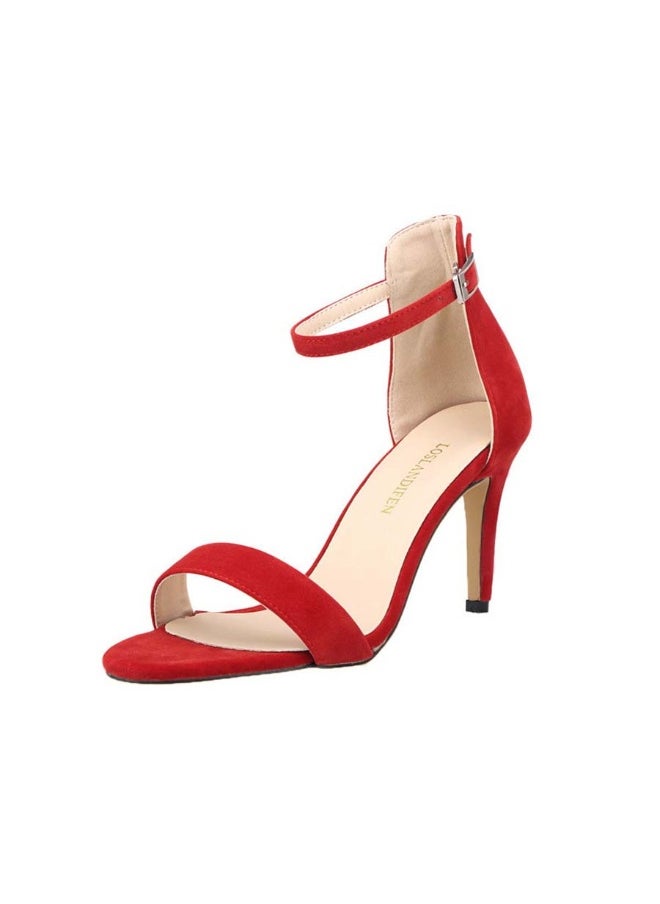 Loquat One-strap buckle flannel versatile open-toe stiletto-heel sandals 6-8cm Red  - Image 1