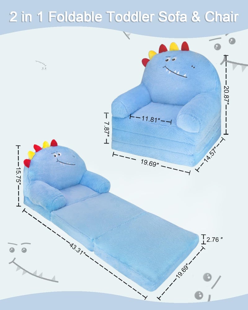Singda Toddler Chair Comfy Toddler Couch: 2-in-1 Kids Chairs Kids Sofa Fold Out for Girls and Boys 1-3 Years Old, Deepblue Dinosaur - Image 2