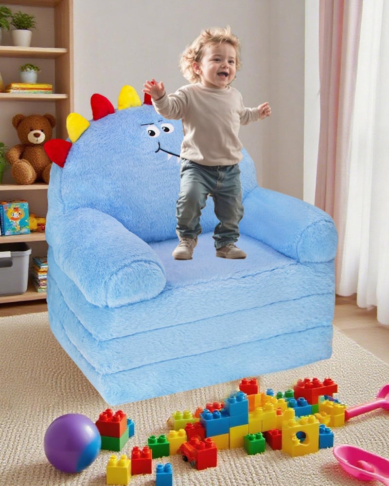 Singda Toddler Chair Comfy Toddler Couch: 2-in-1 Kids Chairs Kids Sofa Fold Out for Girls and Boys 1-3 Years Old, Deepblue Dinosaur - Image 4