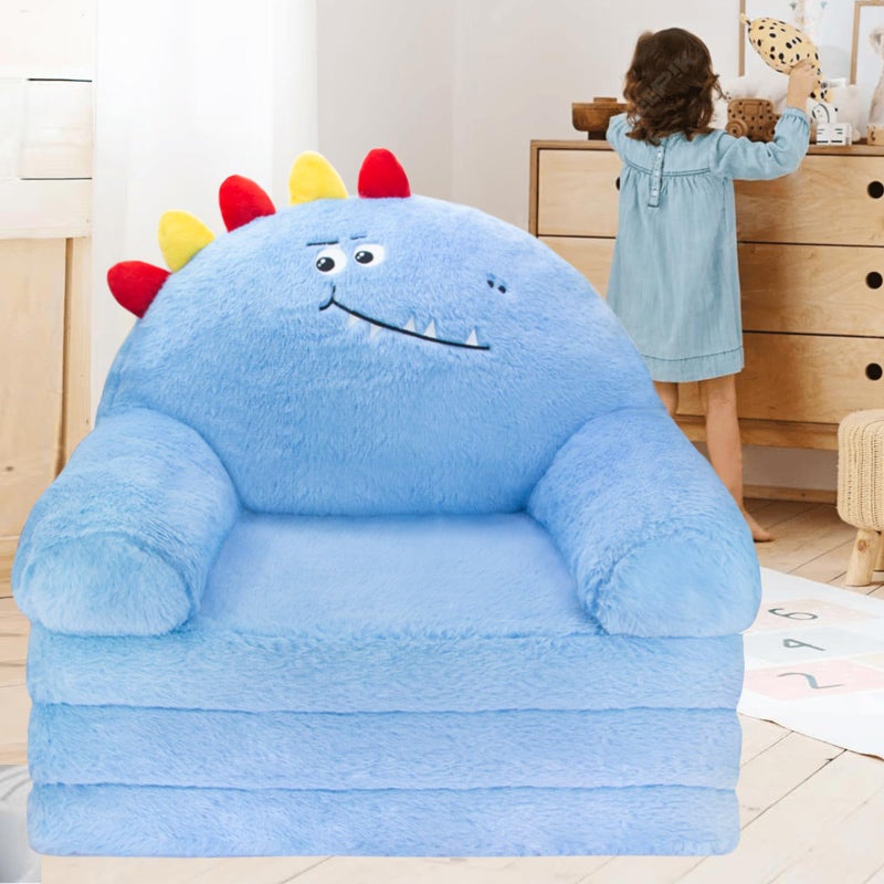 Singda Toddler Chair Comfy Toddler Couch: 2-in-1 Kids Chairs Kids Sofa Fold Out for Girls and Boys 1-3 Years Old, Deepblue Dinosaur - Image 1
