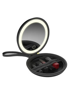 GREEN LION Makeup Pouch with LED Mirror & Light / Touch Control Switch / Adjustable Brightness & Light Modes / 4 Hours Working Time / 36 Pcs LED Beads / Travel Friendly / High-Definition Mirror / Built-in Organizer - Black  - Image 1