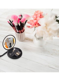GREEN LION Makeup Pouch with LED Mirror & Light / Touch Control Switch / Adjustable Brightness & Light Modes / 4 Hours Working Time / 36 Pcs LED Beads / Travel Friendly / High-Definition Mirror / Built-in Organizer - Black  - Image 4