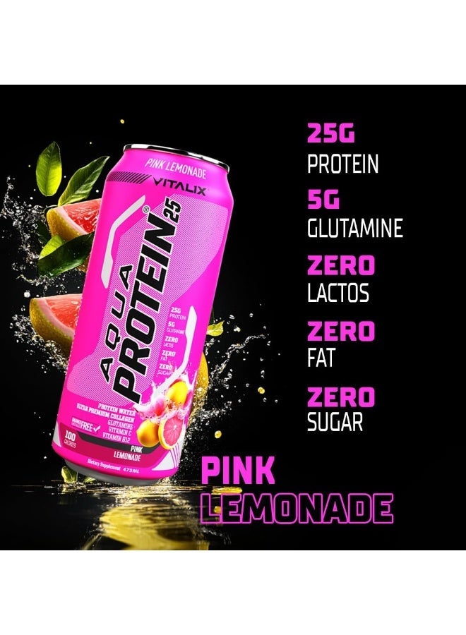 Vitalix Aqua Protein 25 Pink Lemonade 473ml Pack of 12 – Collagen Protein Water with Glutamine & Vitamins, Zero Sugar & Fat - Image 3
