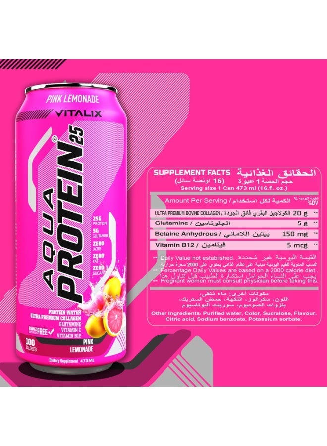 Vitalix Aqua Protein 25 Pink Lemonade 473ml Pack of 12 – Collagen Protein Water with Glutamine & Vitamins, Zero Sugar & Fat - Image 5