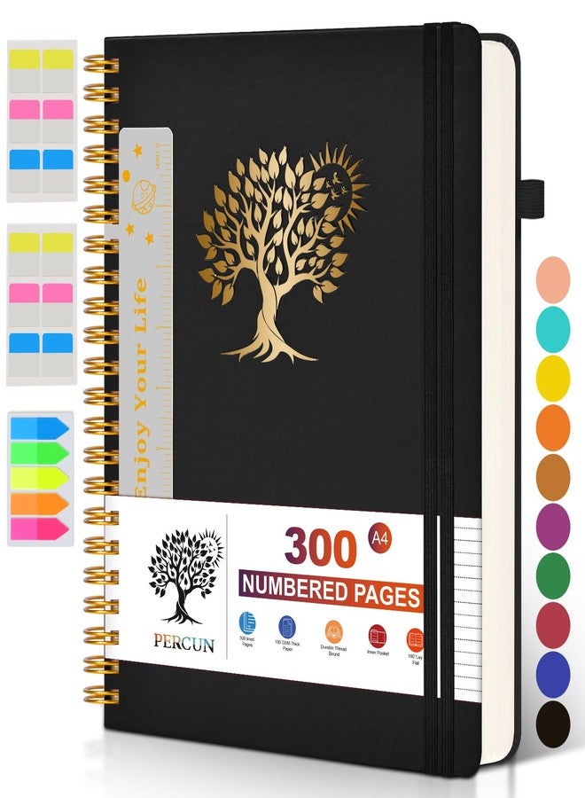 PERCUN Large Spiral Notebook Journal for Women Men - 300 Numbered Lined Pages, College Ruled, A4 Hardcover Spiral Bound Notebook for School, Work, Note Taking, Writing, Leather Spiral Journal 8.5"x11" - Image 1