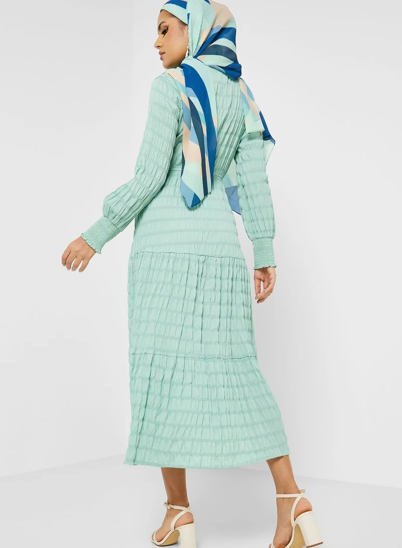Khizana Self Textured Belted Dress