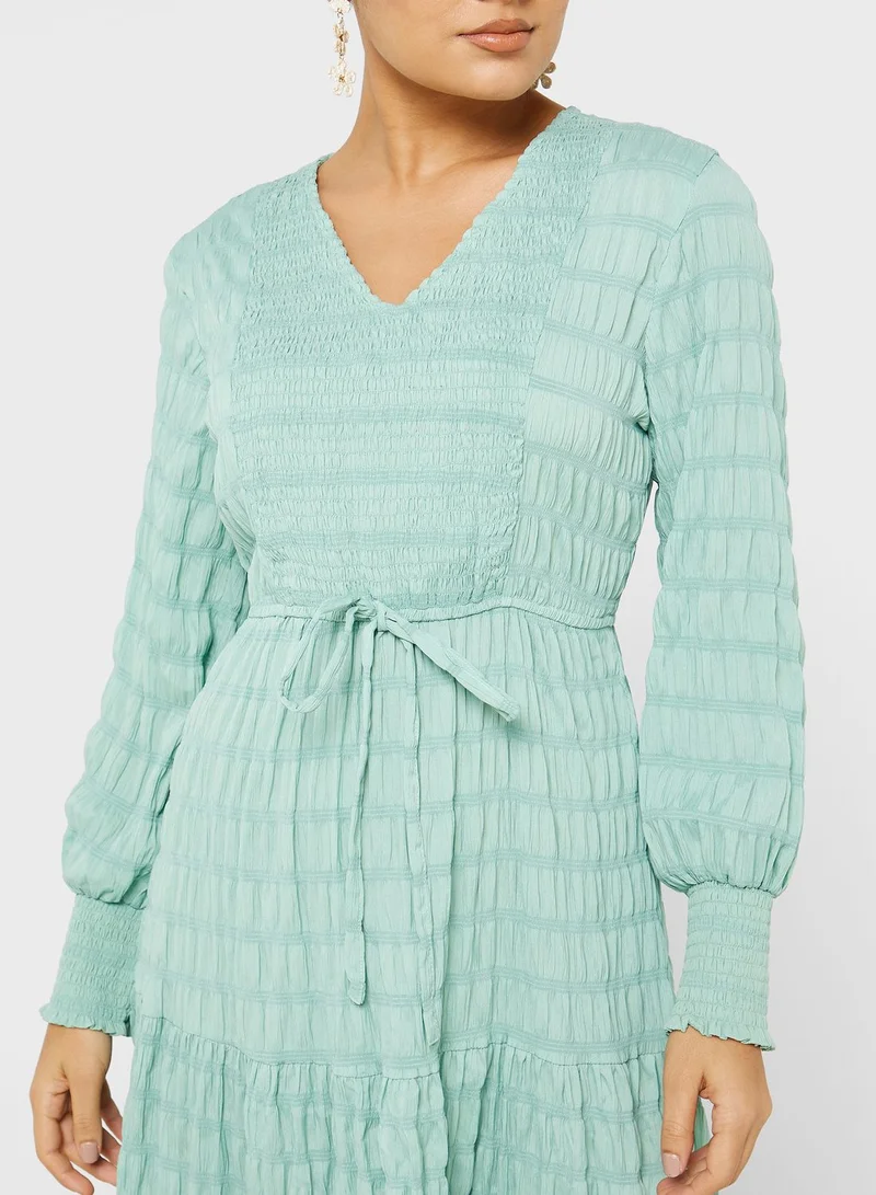 Khizana Self Textured Belted Dress