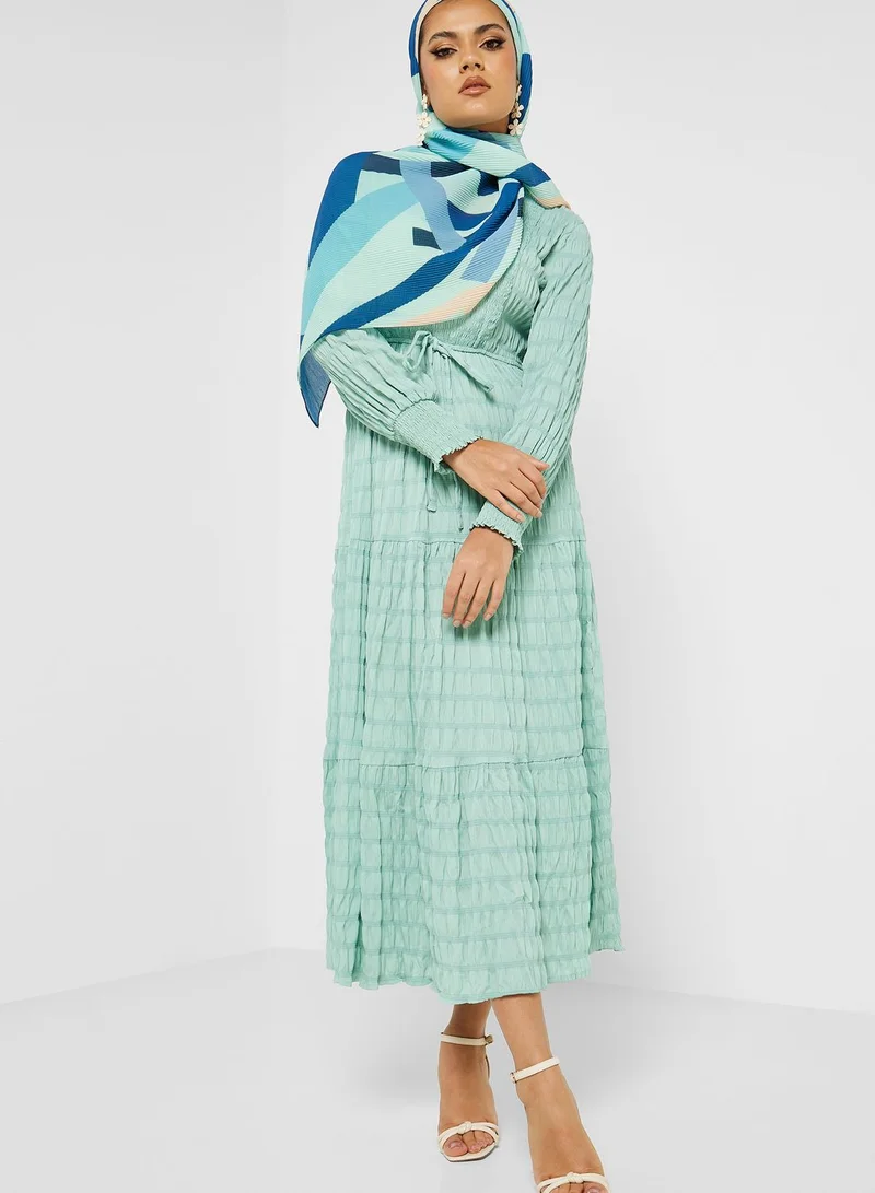 Khizana Self Textured Belted Dress