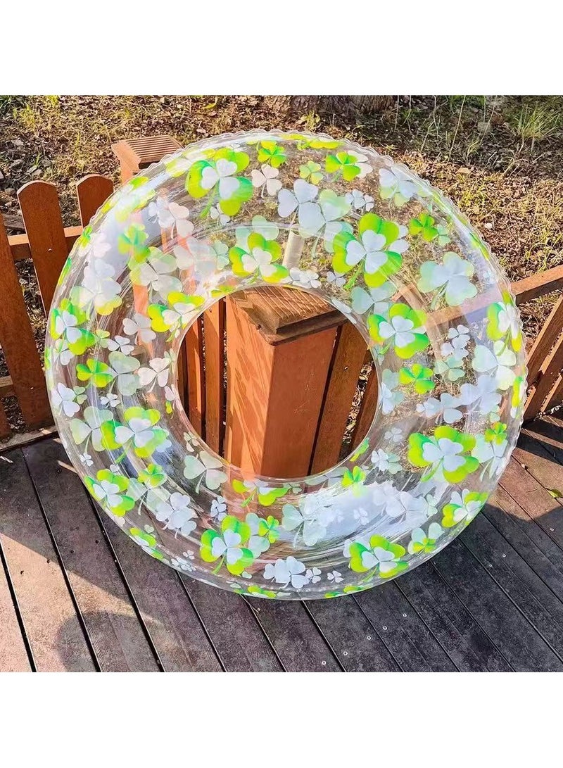 Goolsky INS Style Daisy & Lucky Clover Swim Ring – Transparent PVC Inflatable Pool Float, 90cm - Image 1