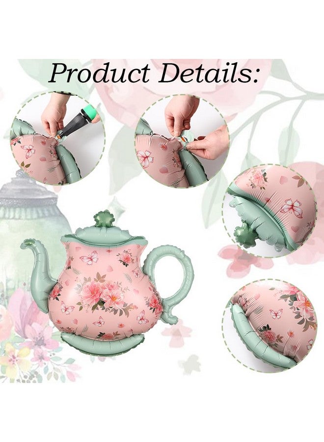 GIHOO Teapot Balloon 4 Pieces 22inch Pink Green Teapot Mylar Foil Mylar Balloons for Lets Par-Tea Party Garden Tea Party Birthday Baby Shower Decoration - Image 2