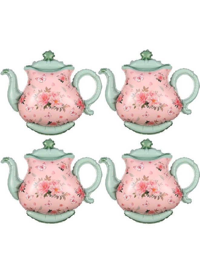 GIHOO Teapot Balloon 4 Pieces 22inch Pink Green Teapot Mylar Foil Mylar Balloons for Lets Par-Tea Party Garden Tea Party Birthday Baby Shower Decoration - Image 1
