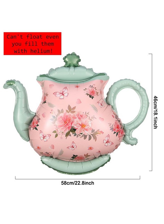 GIHOO Teapot Balloon 4 Pieces 22inch Pink Green Teapot Mylar Foil Mylar Balloons for Lets Par-Tea Party Garden Tea Party Birthday Baby Shower Decoration - Image 3