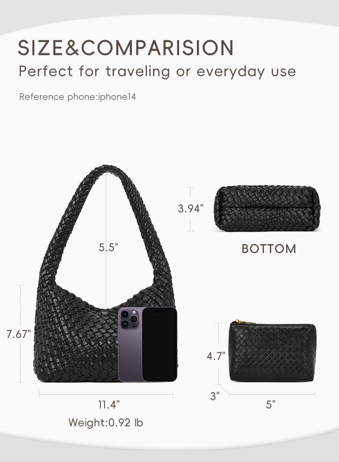 CLUCI Woven Shoulder Bag for Women Vegan Leather Purse Hobo Handbag 2PS - Image 3