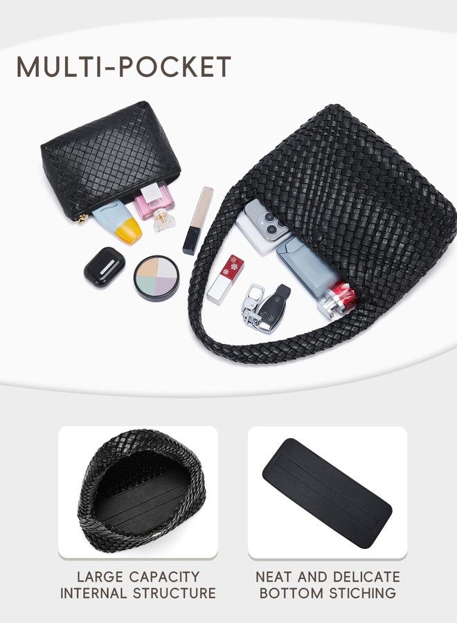 CLUCI Woven Shoulder Bag for Women Vegan Leather Purse Hobo Handbag 2PS - Image 4