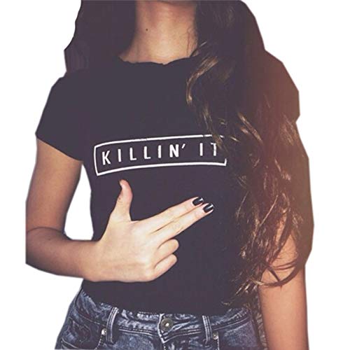 YITAN Women Tees Teen Girl Tops Graphic Cute Funny T Shirt Black Small - Image 1