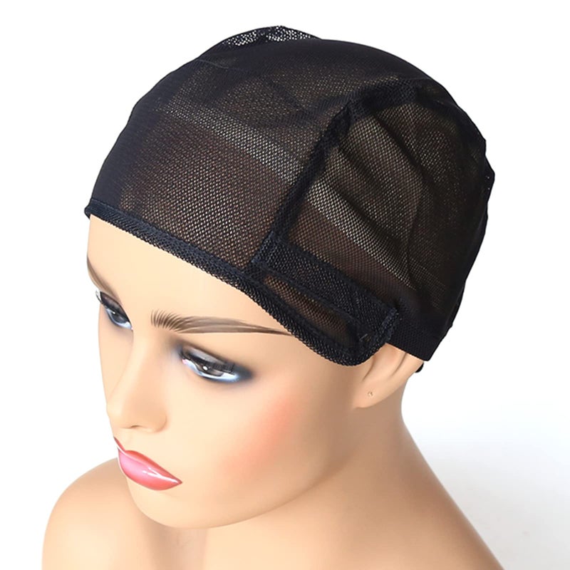 BTWTRY Stretch Wig Caps for Making Wigs Adjustable Weft Wig Cap 2Pieces Lot Black Color Mesh Weaving Wig Cap Weaving CapBlack