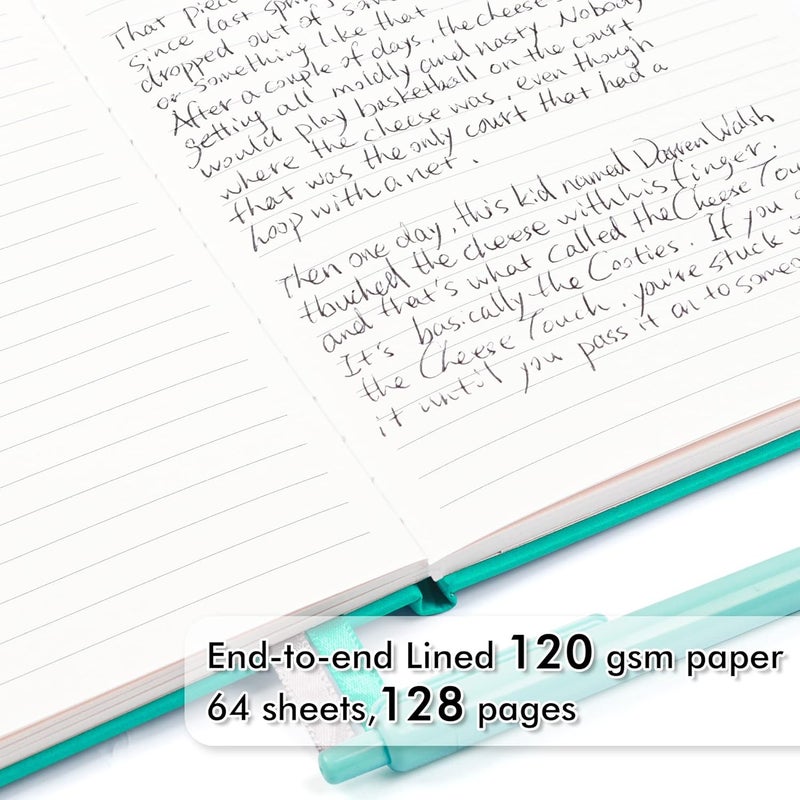 Feela 3 Pack Notebooks Journals Bulk, Hardcover Notebook Classic Ruled Lined Journals with Pen Holder for Women Girls School Business Supplies, with 3 Black Pens, 120 GSM, 5.1”x8.3”, A5, Aqua - Image 3
