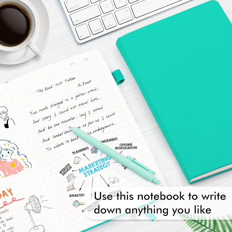 Feela 3 Pack Notebooks Journals Bulk, Hardcover Notebook Classic Ruled Lined Journals with Pen Holder for Women Girls School Business Supplies, with 3 Black Pens, 120 GSM, 5.1”x8.3”, A5, Aqua - Image 4