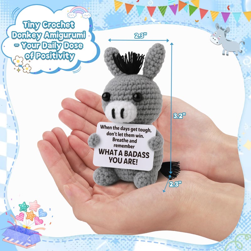 Frabaca Funny Galentine's Positive Badass Donkey Crochet Animals, Motivational Gift for Women Men Coworkers, Best Friends - Emotional Uplifting Support Small Easter Holiday Basket Stuffer for Grandkids - Image 4