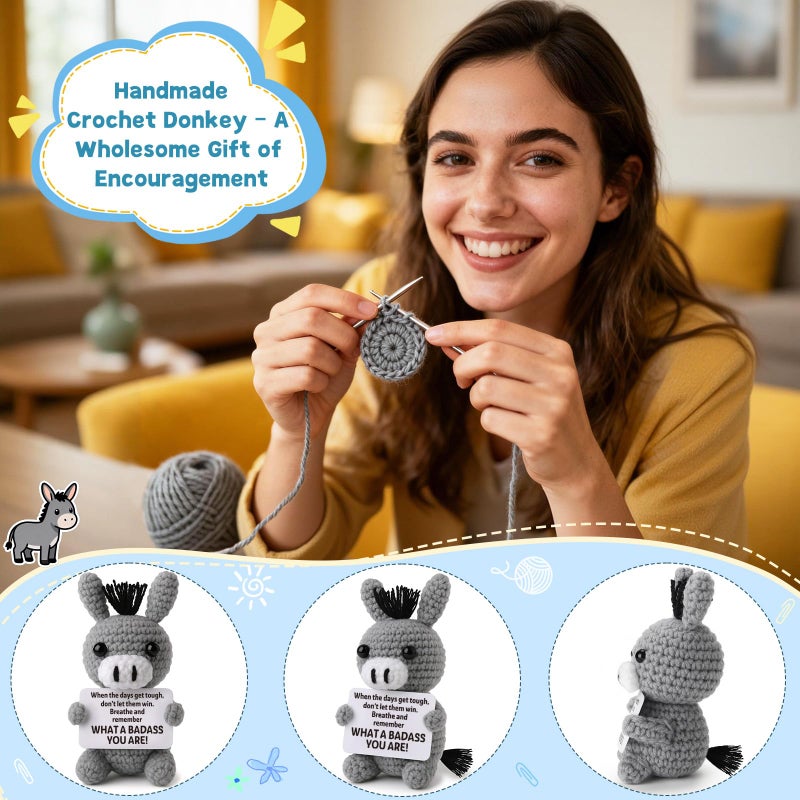 Frabaca Funny Galentine's Positive Badass Donkey Crochet Animals, Motivational Gift for Women Men Coworkers, Best Friends - Emotional Uplifting Support Small Easter Holiday Basket Stuffer for Grandkids - Image 3