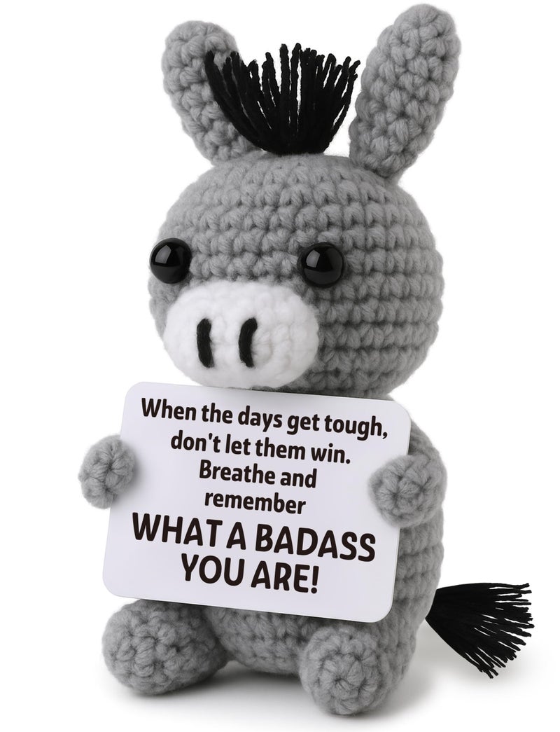 Frabaca Funny Galentine's Positive Badass Donkey Crochet Animals, Motivational Gift for Women Men Coworkers, Best Friends - Emotional Uplifting Support Small Easter Holiday Basket Stuffer for Grandkids - Image 1