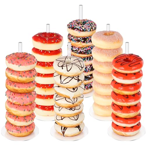 Dooiclear Donut Stand 6 Pack, Acrylic Bagel Stand, Clear Doughnut Holder, Donut Display Stand for Dessert Table, Bagel Display Tower for Birthday, Wedding, Baby Shower, Christmas, Party - Image 1