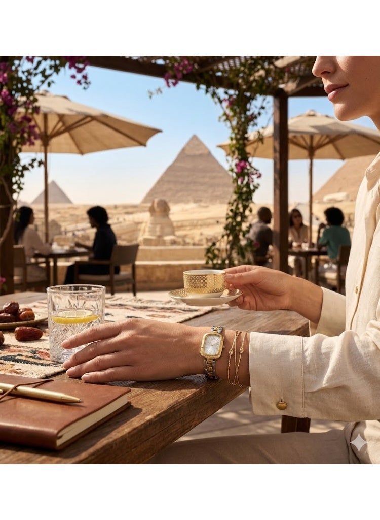 كالفن كلاين ساعة يد نسائية مستطيلة أنالوج من كالفن كلاين، ستانلس ستيل بلونين ذهبي وفضي مع مينا فضي - Image 2