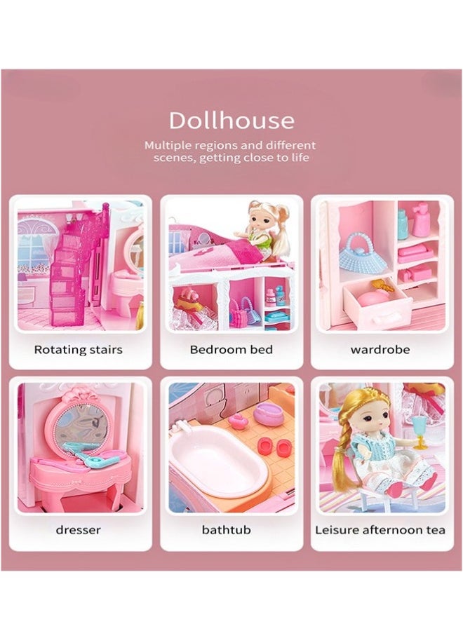 SHABILI Light-Up Princess Dollhouse Playset – 2-Story Suitcase Doll House for Girls with Furniture, Dolls, LED Lights & Pets – DIY Toy Castle – Birthday Gift – Button Battery Included - Image 4
