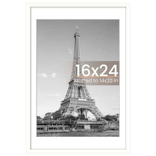 upsimples إطار صور أبسيمبلز 16x24 لعرض الصور 14x20 مع مات أو 16x24 بدون إطار ملصقات حائط بيضاء 1 عبوة