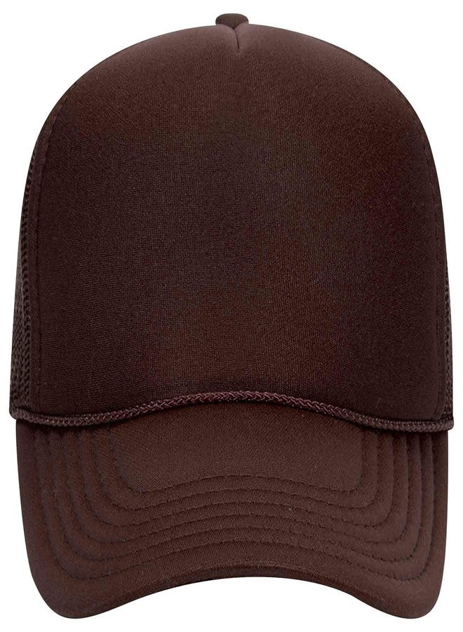 Otto Cap 5 Panel Mid Profile Mesh Back Trucker Hat Polyester Foam Front Brown - Image 2