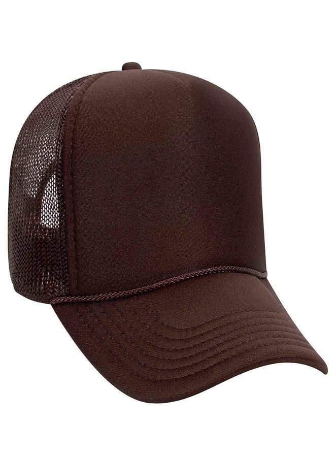 Otto Cap 5 Panel Mid Profile Mesh Back Trucker Hat Polyester Foam Front Brown - Image 1