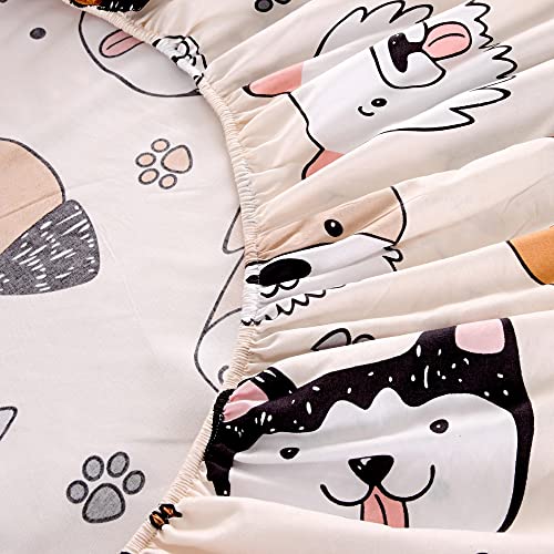 KWLOVER 2PCS Soft Fitted Sheet and Pillowcase Set - Doggy Printed Puppy Pattern Design Sheets for Kids Teens Twin Size Bed - Image 3