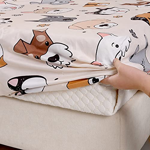 KWLOVER 2PCS Soft Fitted Sheet and Pillowcase Set - Doggy Printed Puppy Pattern Design Sheets for Kids Teens Twin Size Bed - Image 5