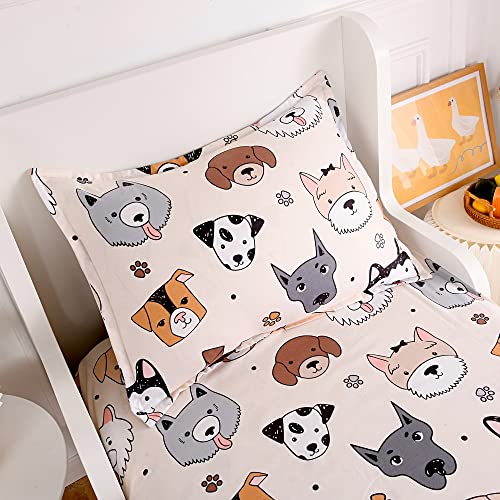 KWLOVER 2PCS Soft Fitted Sheet and Pillowcase Set - Doggy Printed Puppy Pattern Design Sheets for Kids Teens Twin Size Bed - Image 2