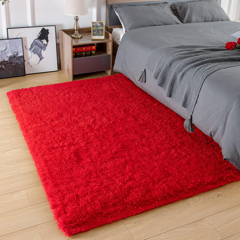 Amearea Premium Soft Fluffy Area Rug Modern Shag Carpet  3x5 Feet  Fuzzy Shaggy Rugs for Bedroom Living Room Teen Apartment Decor  Comfortable Indoor Furry Dorm Carpets  Red - Image 5