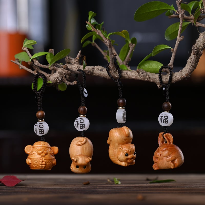 Thuja Zodiac Chinese Hundred Rosewood Car Keychain Cute Bag Mobile Phone Pendant Gift Pendant - Image 2