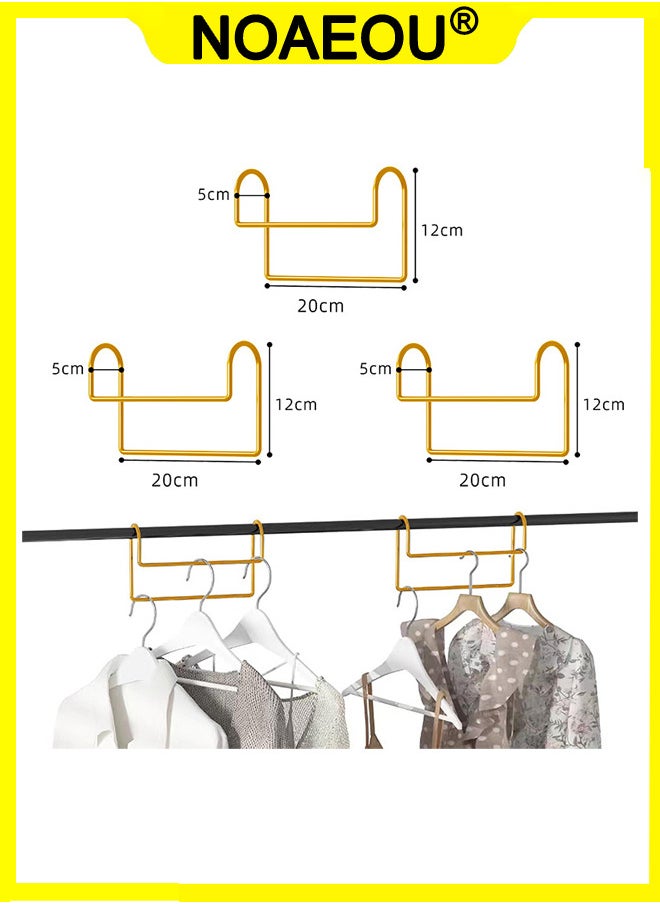 NOAEOU 3-Pack Space Saving Hangers, Clothes Hanger Holder for Sorting Clothes Storage, Hanger Stacker, Hanger Rack Closet Organizer Metal Hooks for Shirt Coat Pants Skirt, Hanger Stacker (Gold-20cm）  - Image 1
