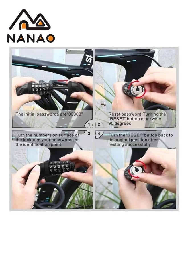 NANAO - Bike Lock, 5-Digit bicycle lock password bike lock anti-theft cable lock Coded Combination Lock, for Bicycle Stroller Scooter Electric Cycle Outdoor, 1.2M (4 Feet) - Image 1