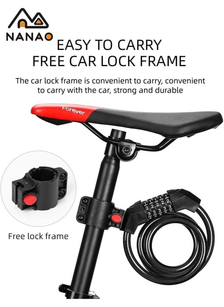 NANAO - Bike Lock, 5-Digit bicycle lock password bike lock anti-theft cable lock Coded Combination Lock, for Bicycle Stroller Scooter Electric Cycle Outdoor, 1.2M (4 Feet) - Image 1