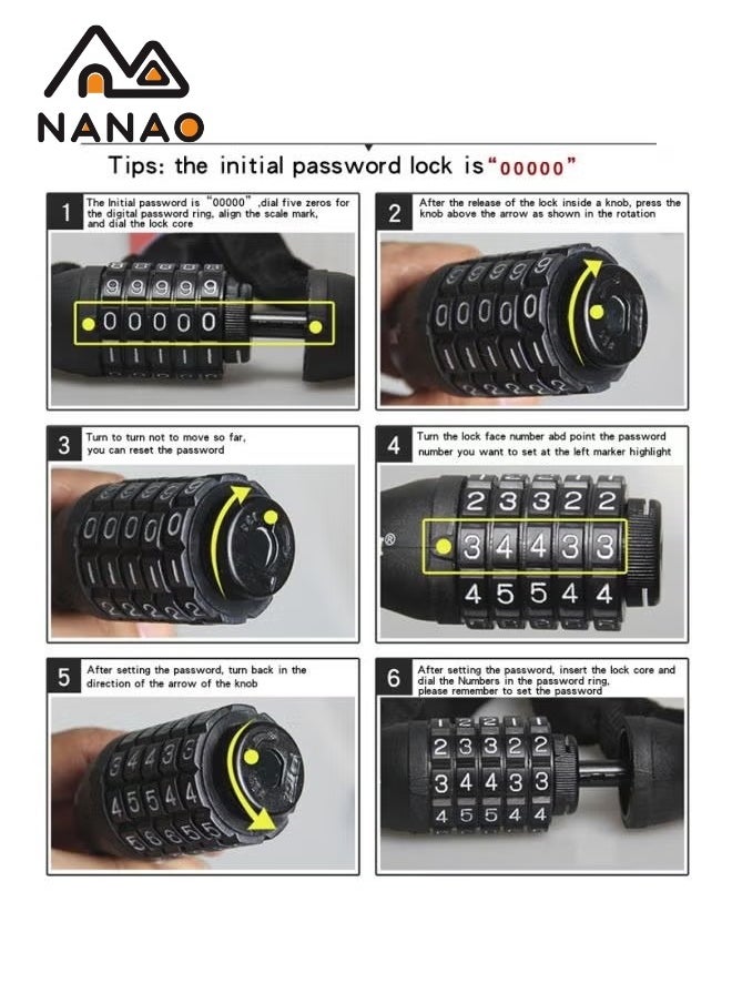 NANAO - Bike Lock, 5-Digit bicycle lock password bike lock anti-theft cable lock Coded Combination Lock, for Bicycle Stroller Scooter Electric Cycle Outdoor, 1.2M (4 Feet) - Image 1