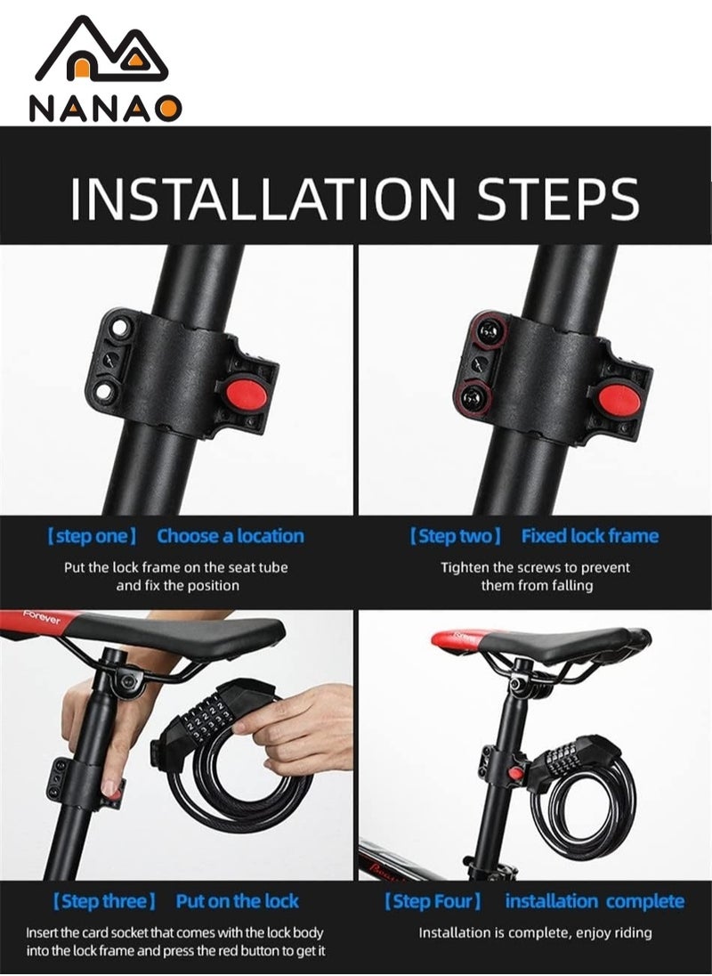 NANAO - Bike Lock, 5-Digit bicycle lock password bike lock anti-theft cable lock Coded Combination Lock, for Bicycle Stroller Scooter Electric Cycle Outdoor, 1.2M (4 Feet) - Image 1