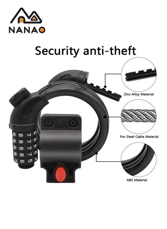 NANAO - Bike Lock, 5-Digit bicycle lock password bike lock anti-theft cable lock Coded Combination Lock, for Bicycle Stroller Scooter Electric Cycle Outdoor, 1.2M (4 Feet) - Image 1